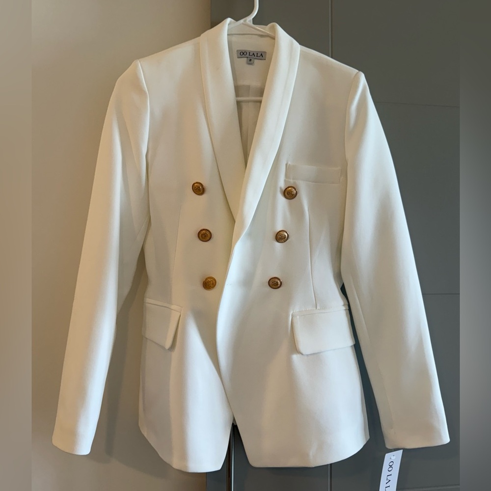 White Double-Breasted Blazer Gold Button